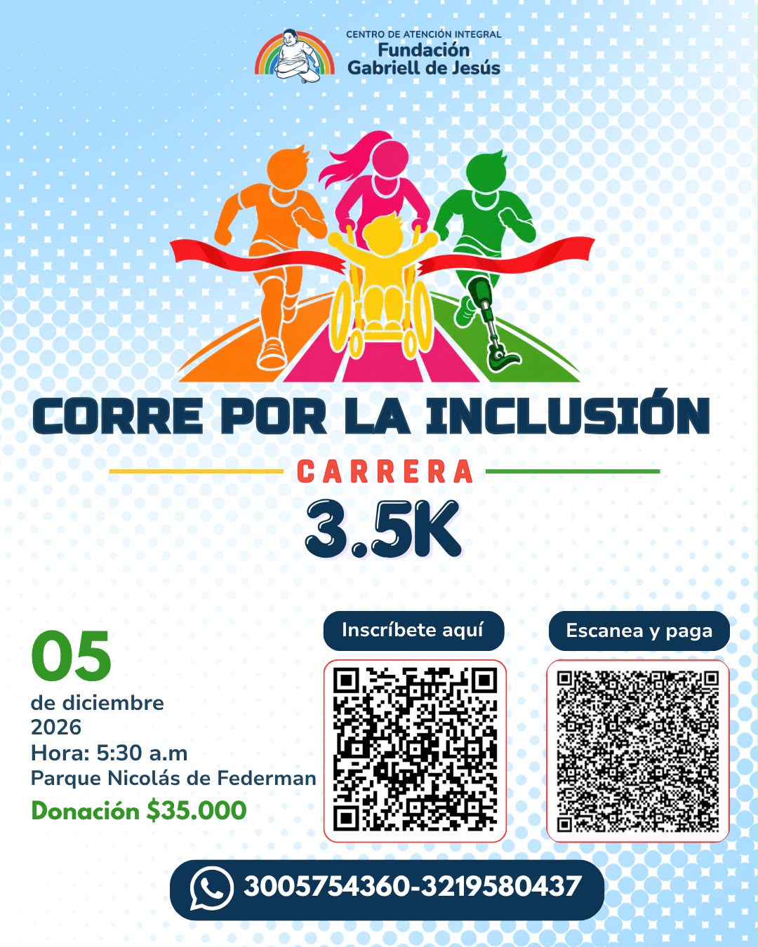 Afiche Corre por la Inclusión — Carrera 3.5K, 05 de diciembre de 2026